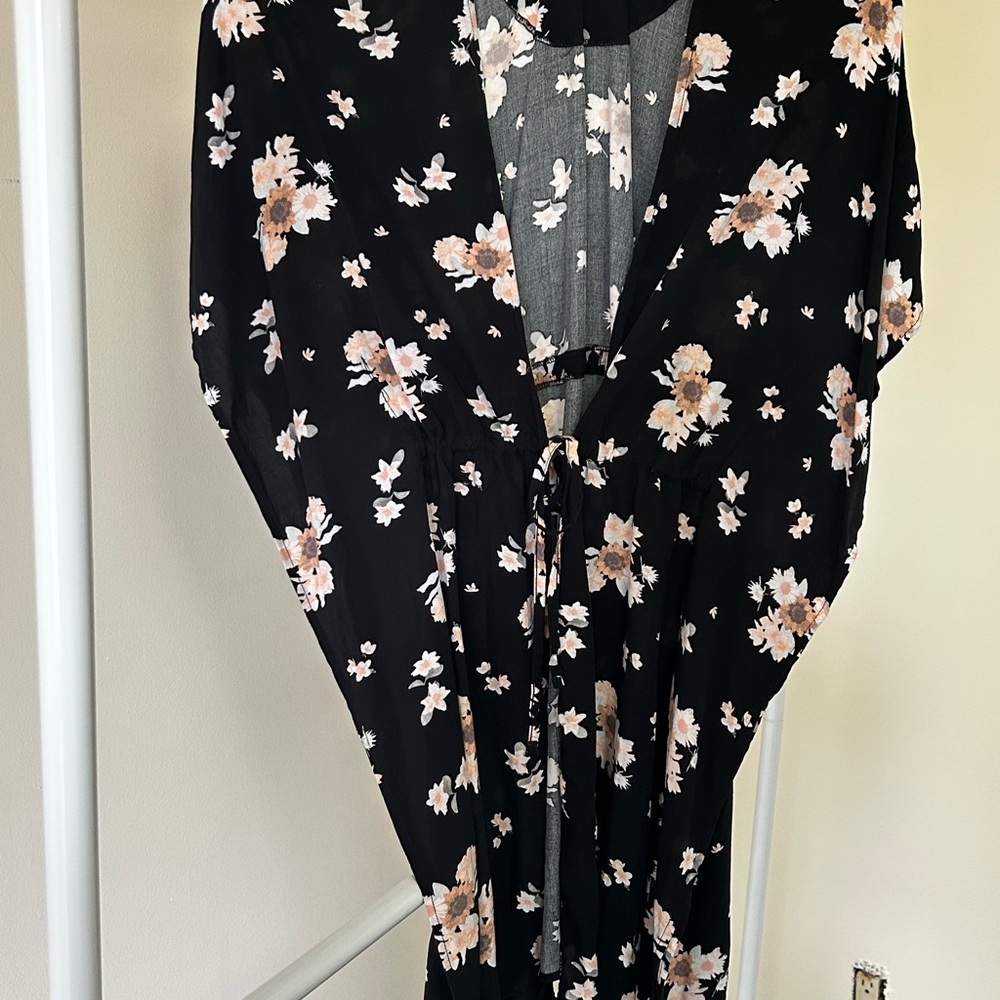 Floral Black Kimono swimsuit cover